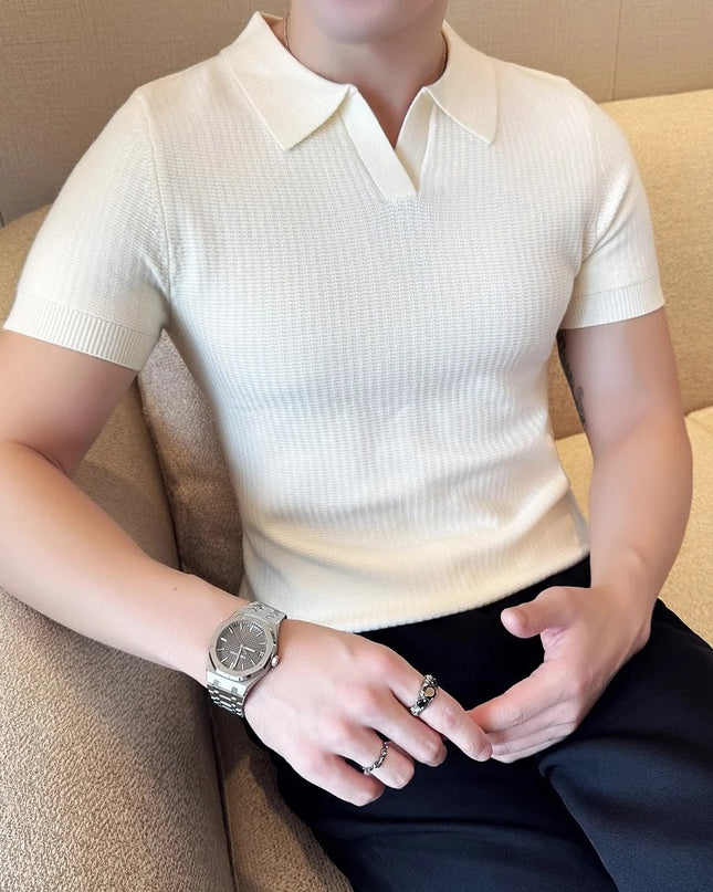 Men's Korean Style Slim Fit Polo Shirt – Thin Knit T-Shirt for Men