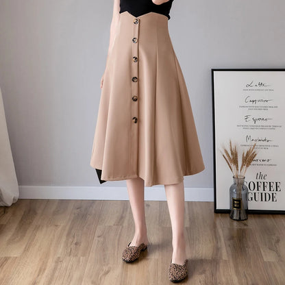 Women's High Waist Vintage Maxi Skirt – Button-Up & Loose Fit