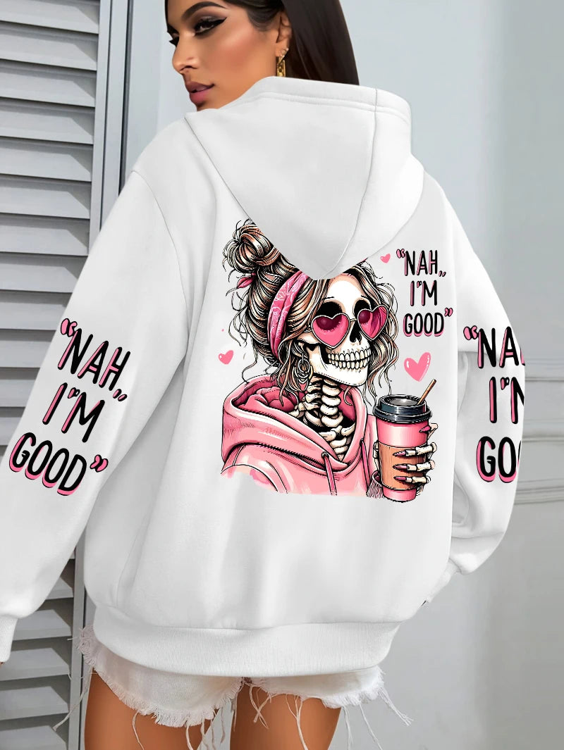 Women's "Expensive Talks Back" Printed Hoodie Sweater - Loose Fit