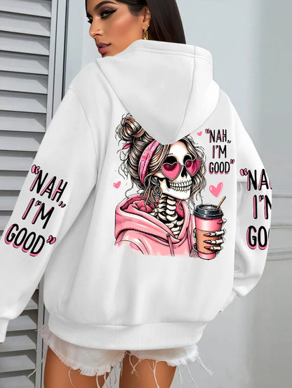 Women's "Expensive Talks Back" Printed Hoodie Sweater - Loose Fit