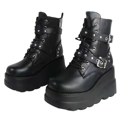 Women's Faux Leather Ankle Boots with Round Toe & Lace-Up Design
