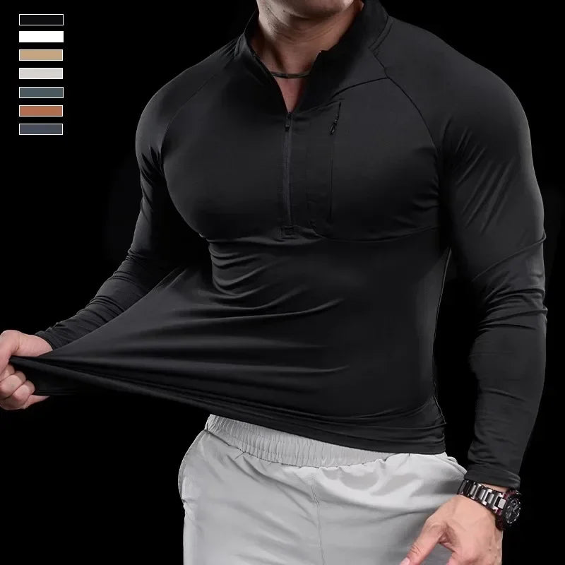Men's Fitness Breathable Quick-Dry Long-Sleeve Half-Zip Round Neck Sweater