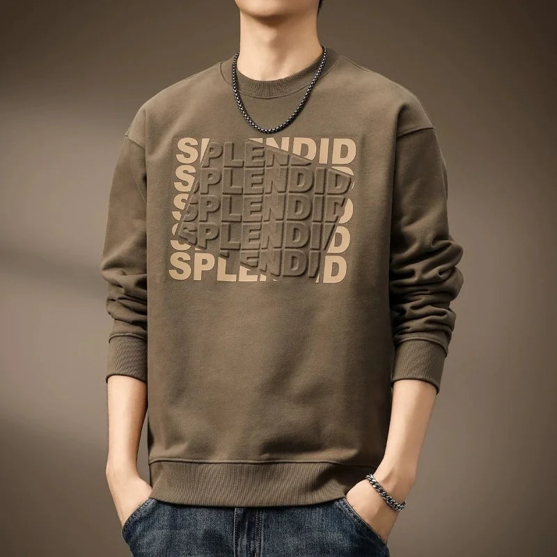 Men's "Splendid" Print Long Sleeve Sweatert – Loose Fit, Round Neck