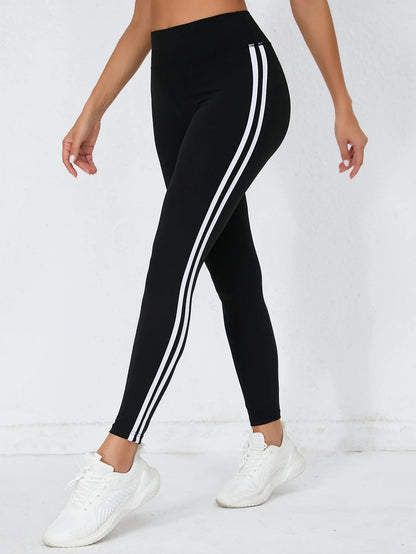 Women's Super Soft High Waist Leggings with White Stripes – Stretchy Workout Yoga Pants