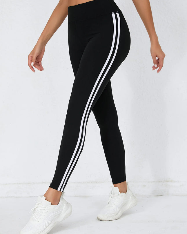 Women's Super Soft High Waist Leggings with White Stripes – Stretchy Workout Yoga Pants