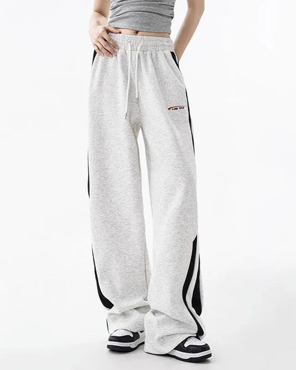 Women's Elastic Waist Side Stripe Sweatpants - Loose Fit, Straight Wide Leg Joggers