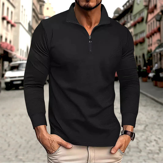 Men's Long Sleeve Zipper Polo Sweater