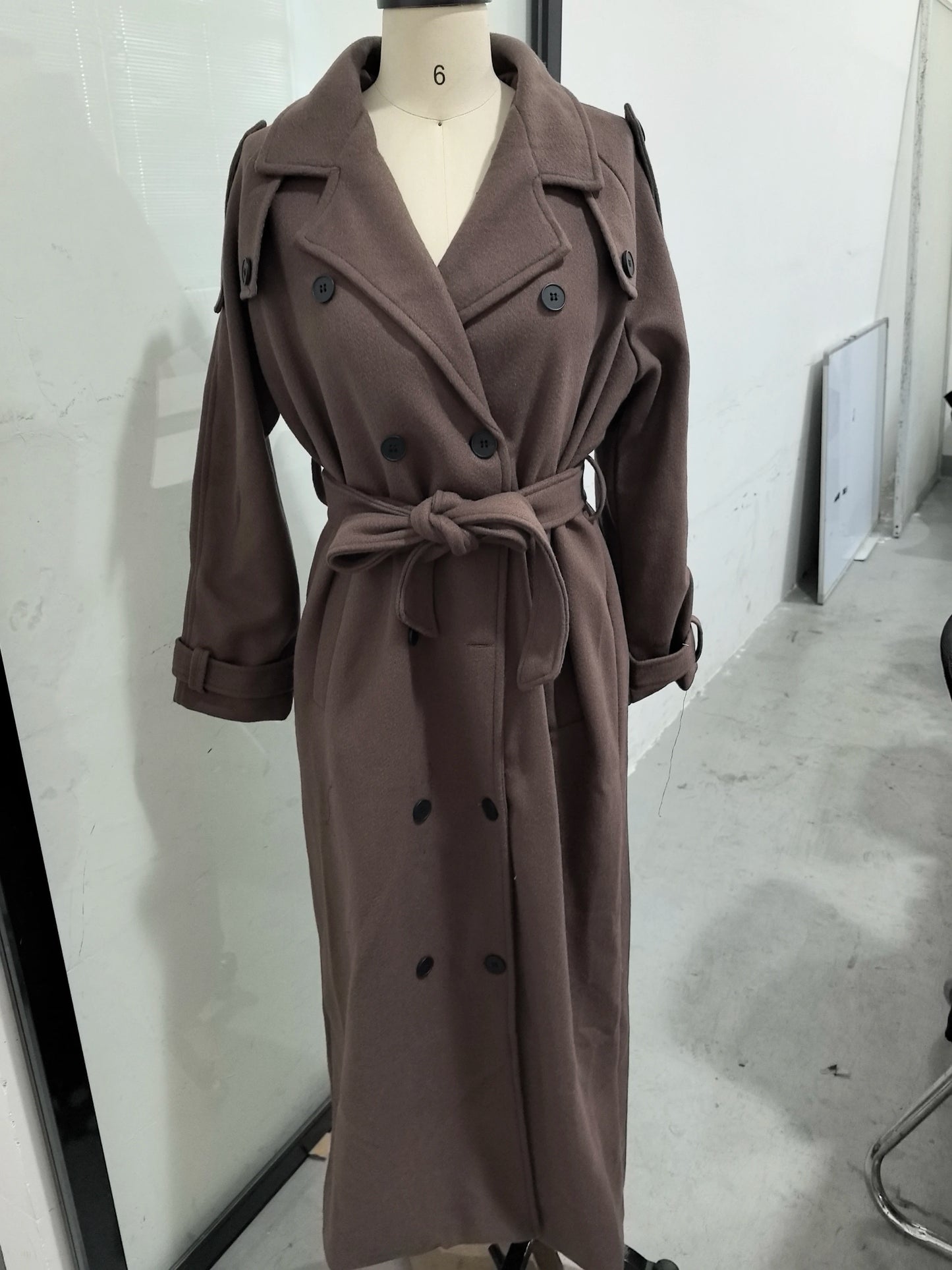Women's Trench Coat with Belt Lapel, Double-Breasted
