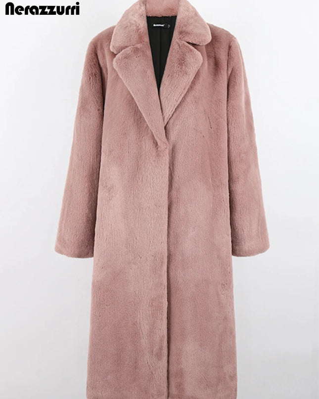Pink fur coat on a white background with 'nerazzurri' branding.