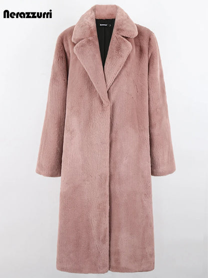Pink fur coat on a white background with 'nerazzurri' branding.