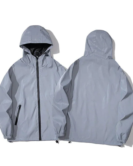 Men's Waterproof Windbreaker Jacket - Reflective Hooded Zipper Jacket for Enhanced Visibility