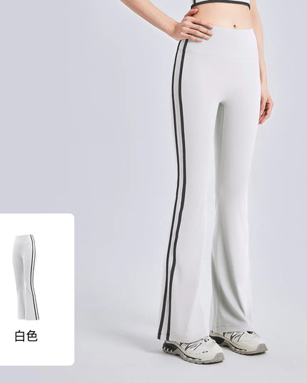 High-Waisted Flared Pants with Stripes, Elastic Fit, and Hip-Lifting Design for Women