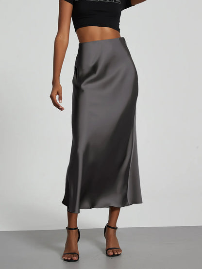 Women's Sophisticated High-Waisted Satin Maxi Skirt