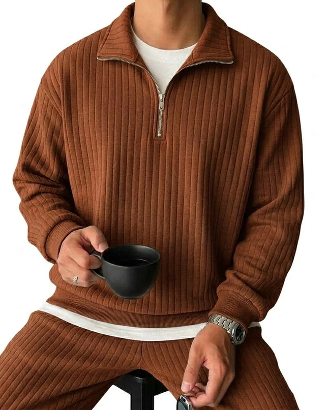Men’s Striped Quarter-Zip Pullover Sweatshirt