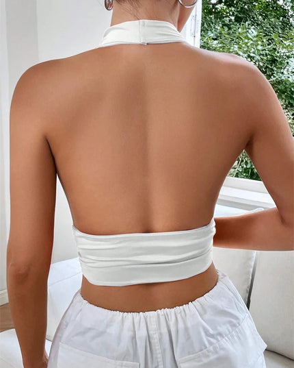 Women's Backless Deep V-Neck Halter Crop Top