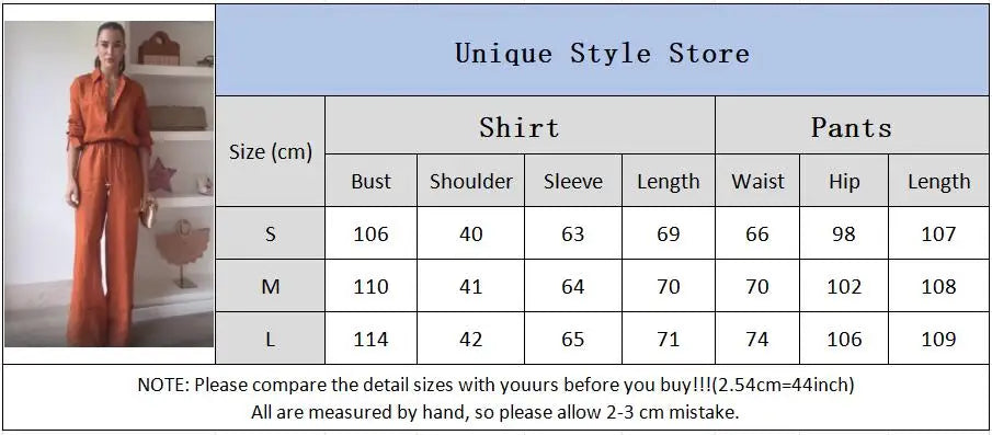 Women's 2-Piece Cotton Linen Drawstring Pants and Lapel Long Sleeve Shirt Set