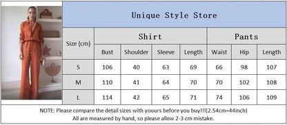 Women's 2-Piece Cotton Linen Drawstring Pants and Lapel Long Sleeve Shirt Set