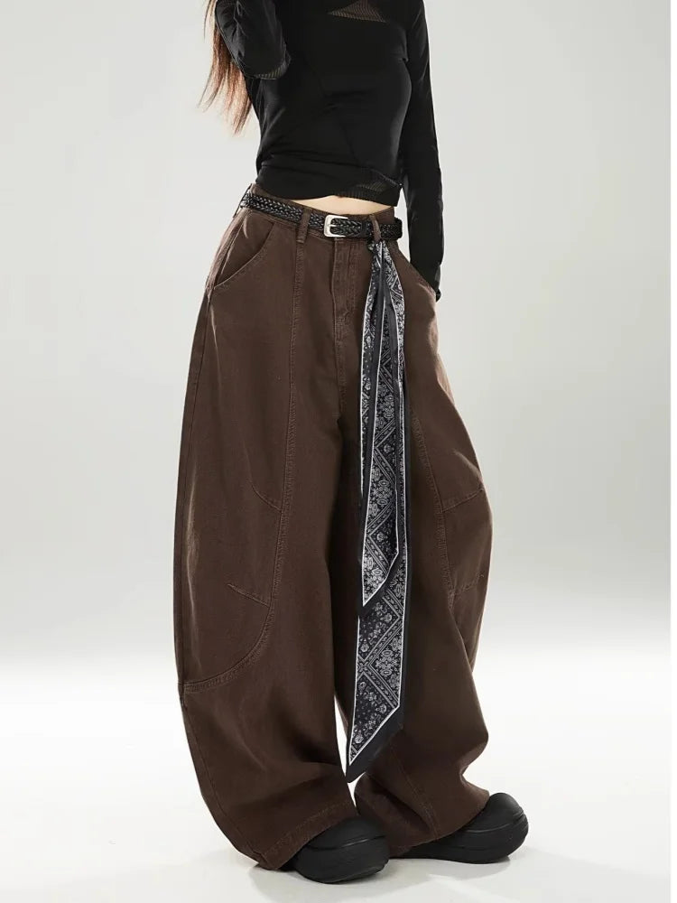 vintage Baggy Women's  Pants Wide Leg  Cotton Long Trousers