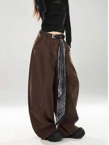 vintage Baggy Women's  Pants Wide Leg  Cotton Long Trousers
