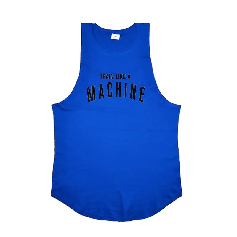 Men's Cotton Tank Top with "Train Like a Machine" Printed Design