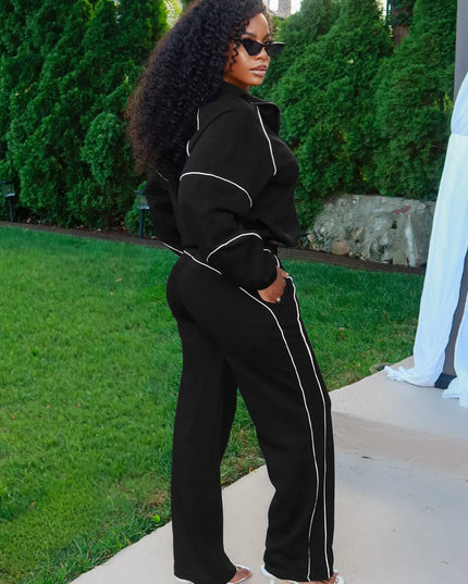 2-Piece Women's Set Zip Polo-Neck Sweater with Drawstring Pants