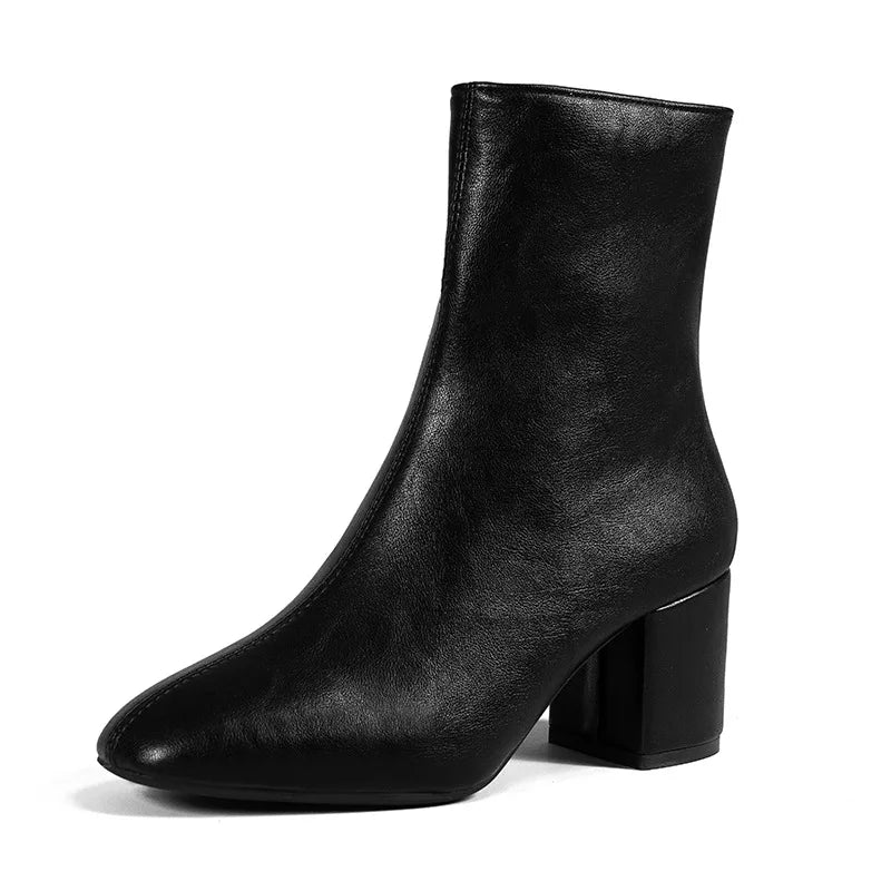 Women's Stretch Ankle Boots with Side Zipper and Mid Heel