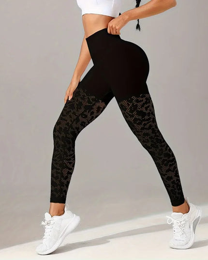 Women’s High-Waisted Mesh Yoga Leggings with Cutout Details