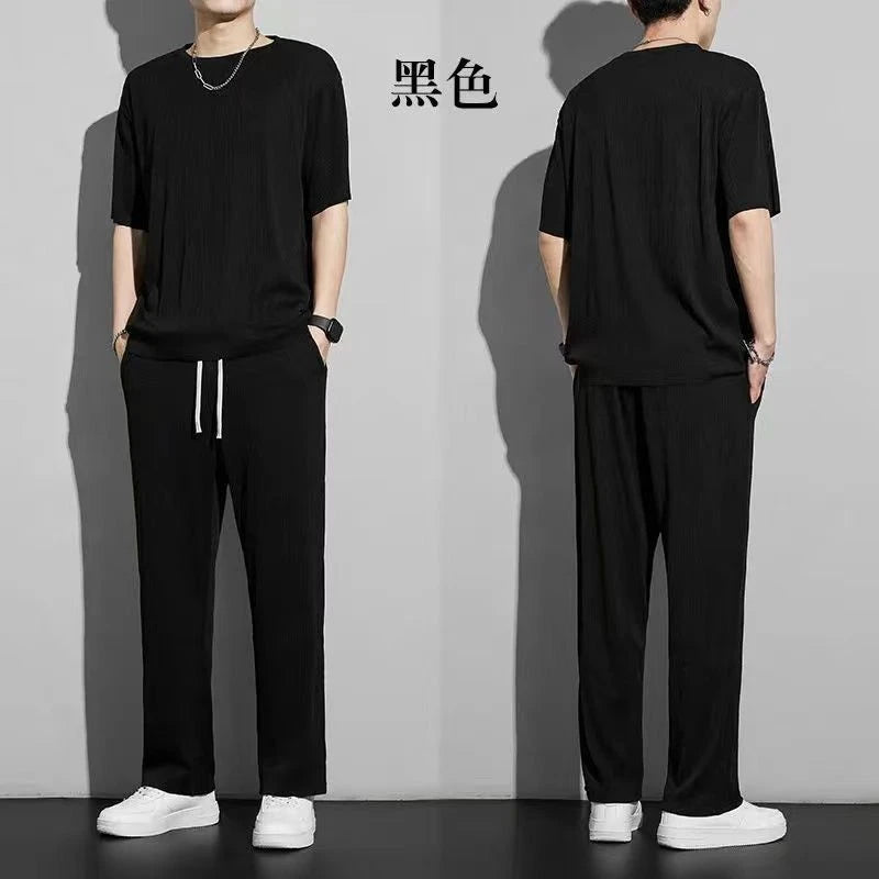 Men's Two-Piece Thin Casual T-Shirt & Drawstring Sweatpants Set