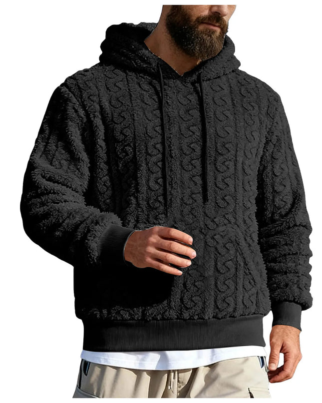 Men's Vintage Jacquard Textured Fleece Hoodie Sweater