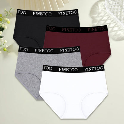Women's 4-Piece Cotton High-Waist Seamless Breathable Elastic Underwear