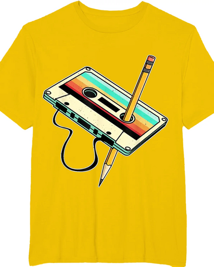 Unisex Retro Cassette Tape Pencil T-Shirt - Various Colors