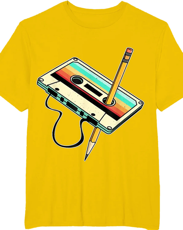 Unisex Retro Cassette Tape Pencil T-Shirt - Various Colors