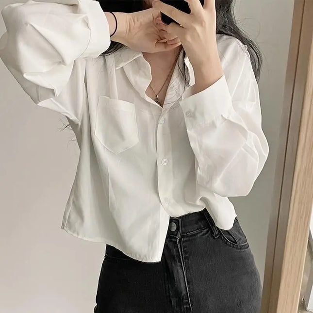 Women's Loose Fit Single-Breasted Solid Long-Sleeve Casual Shirt