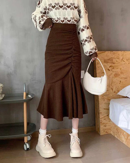 Women's Slim Fit High Waist Midi Skirt with Ruffles