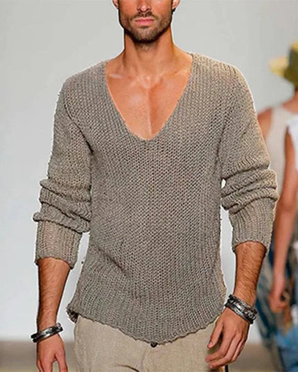 Men's Long Sleeve V-Neck Loose Knit Sweater