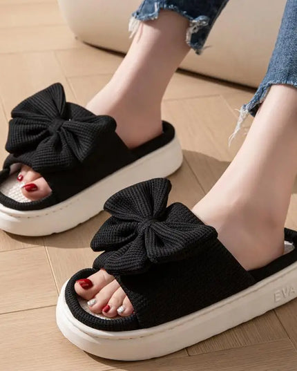 Women's Bowknot Slippers - Thick Sole, Non-Slip Indoor Shoes