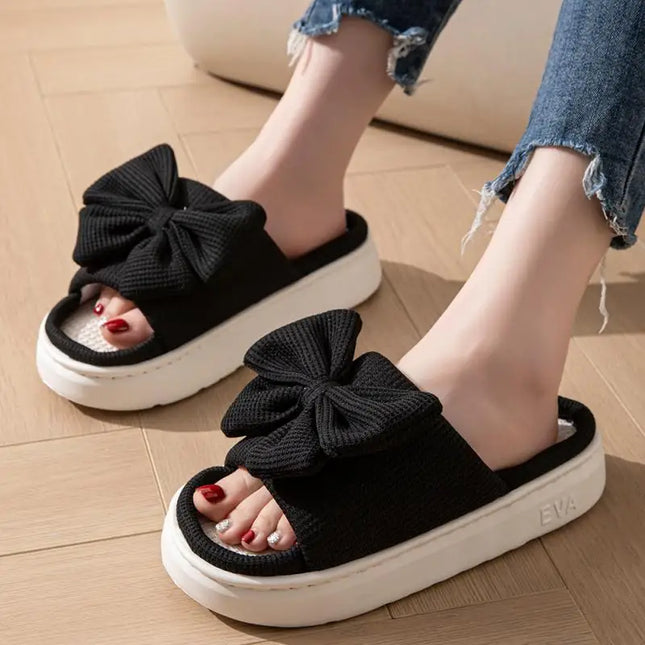 Women's Bowknot Slippers - Thick Sole, Non-Slip Indoor Shoes