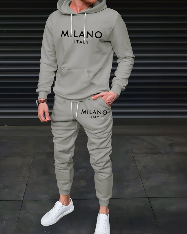 Men's Milano Italy Letter Print Loose Fit Thick Hoodie and Joggers Set