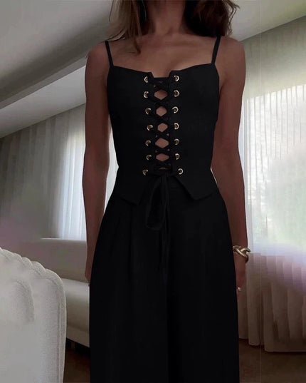 Women's Two-Piece Slim Fit Chic Sleeveless Bandage Tank Top & Wide-Leg Pants Se
