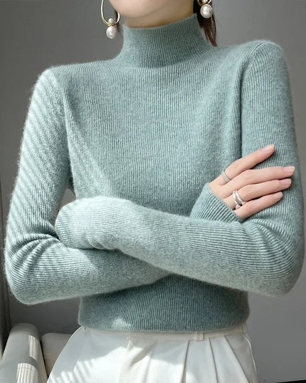 Ribbed Neck Sweater for Women - Fitted Knitted Pullovers