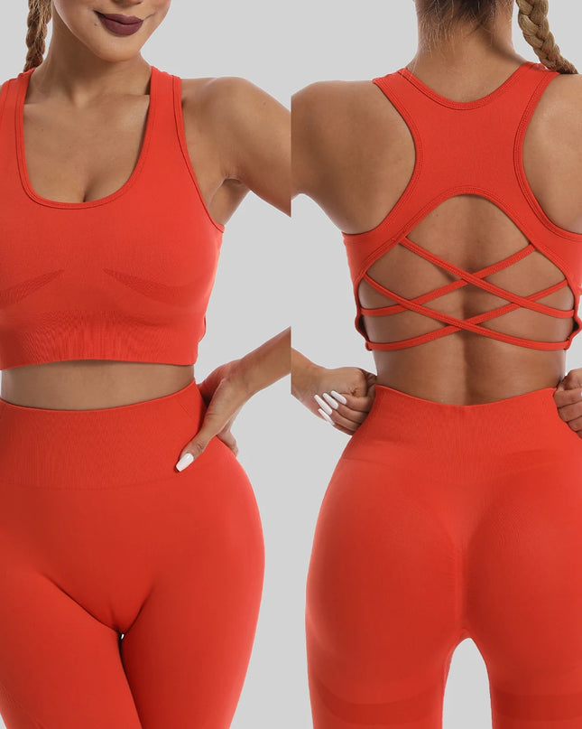 High Waist Seamless Leggings and Bra Set for Women