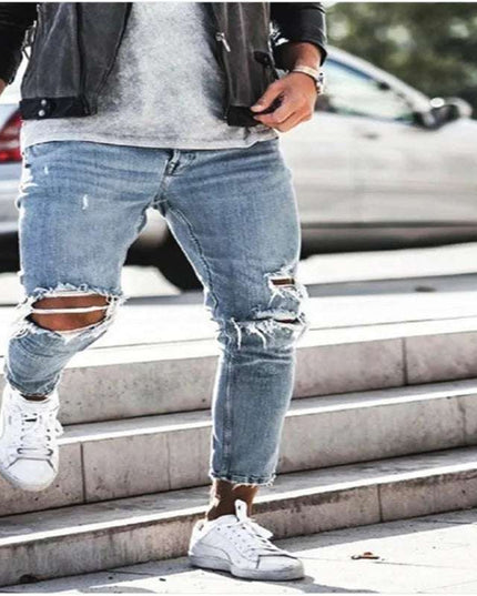 Men's Slim Fit Distressed Denim Stretch Jeans