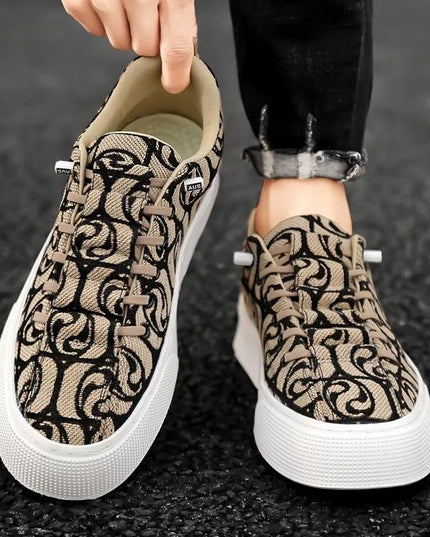 Men's Canvas Low Top Sneakers - Flat Sole, Vulcanized Style