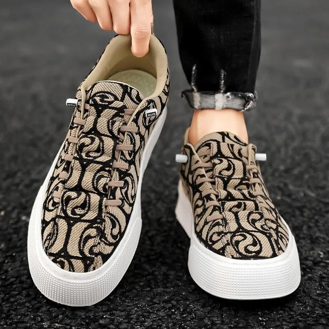 Men's Canvas Low Top Sneakers - Flat Sole, Vulcanized Style