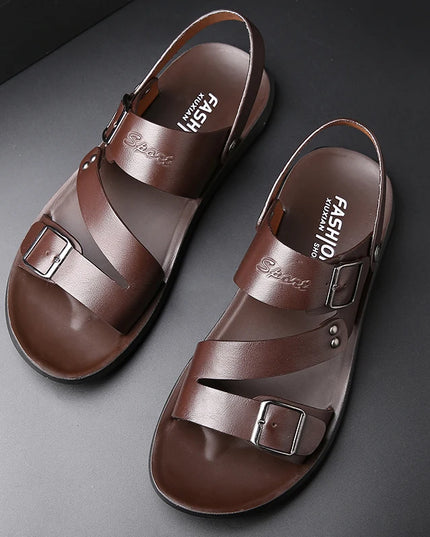Men's Casual Faux Leather Sandals - Non-Slip, Breathable Roman Slippers