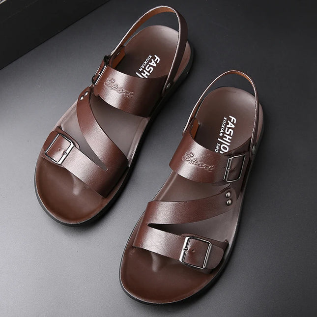 Men's Casual Faux Leather Sandals - Non-Slip, Breathable Roman Slippers