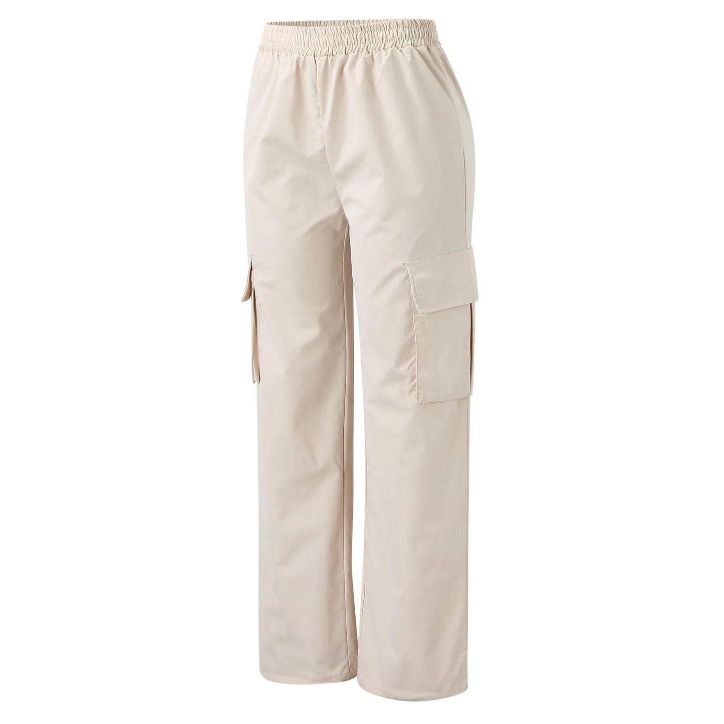 Women’s Baggy Cargo Pants - Casual Straight Fit, Elastic High Waist