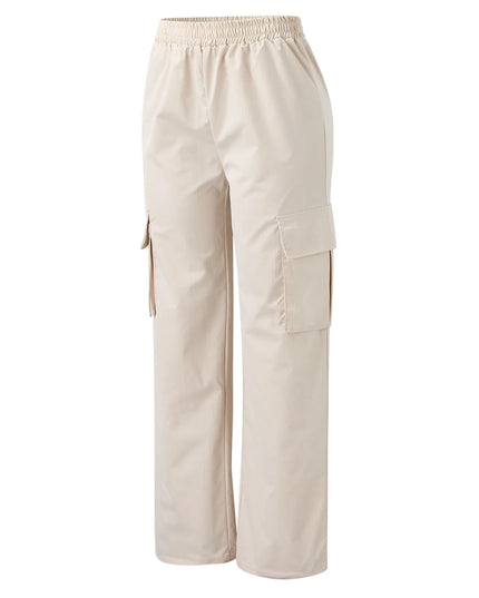 Women’s Baggy Cargo Pants - Casual Straight Fit, Elastic High Waist