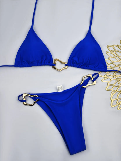 High-Waisted Two Piece Thong Bikini Set for Women