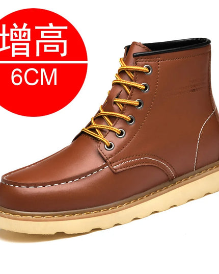 Men’s Height-Increasing Boots - Comfortable Faux Leather Mens Shoes for Enhanced Height & Style